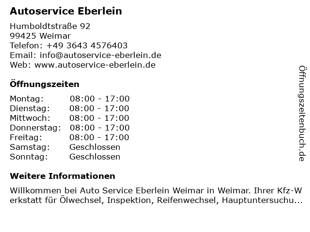 Auto Service Eberlein in Weimar: Adresse und Öffnungszeiten