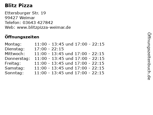 Blitz Pizza in Weimar: Adresse und Öffnungszeiten