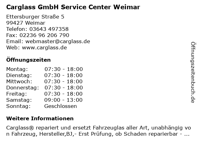 Carglass GmbH Service Center Weimar in Weimar: Adresse und Öffnungszeiten