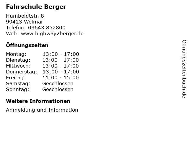 Fahrschule Berger in Weimar: Adresse und Öffnungszeiten