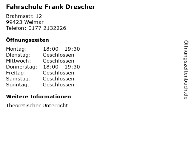 Fahrschule Frank Drescher in Weimar: Adresse und Öffnungszeiten