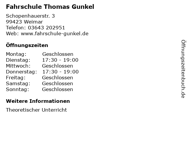 Fahrschule Thomas Gunkel in Weimar: Adresse und Öffnungszeiten
