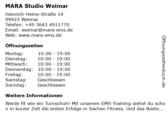 MARA Studio Weimar in Weimar: Adresse und Öffnungszeiten
