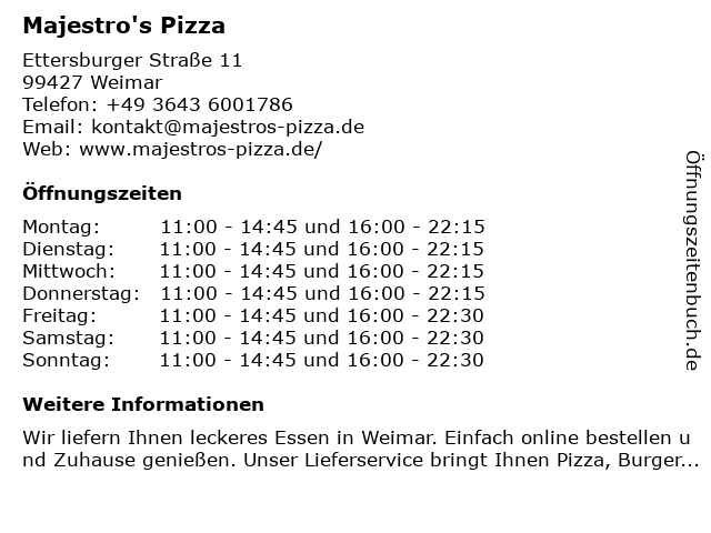 Majestro's Pizza in Weimar: Adresse und Öffnungszeiten