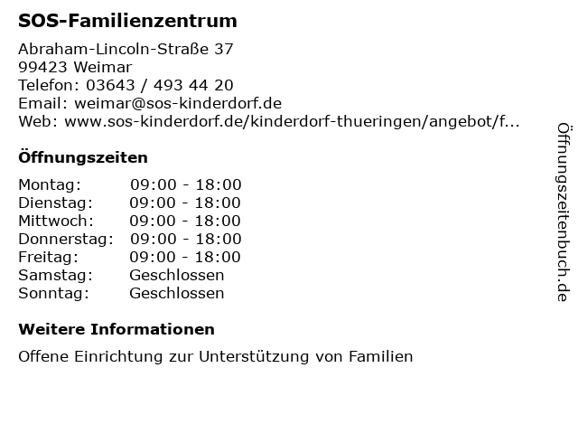 SOS-Familienzentrum in Weimar: Adresse und Öffnungszeiten