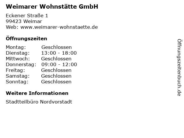 Weimarer Wohnstätte GmbH in Weimar: Adresse und Öffnungszeiten