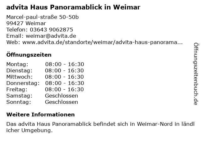 advita Haus Panoramablick in Weimar: Adresse und Öffnungszeiten