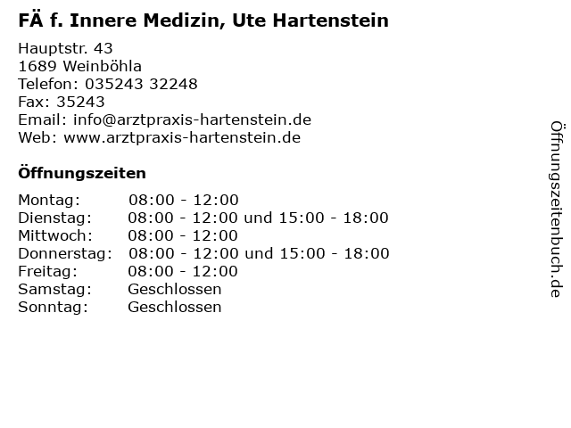 FÄ f. Innere Medizin, Ute Hartenstein in Weinböhla: Adresse und Öffnungszeiten