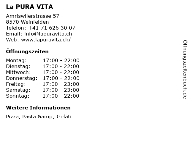 La PURA VITA in Weinfelden: Adresse und Öffnungszeiten
