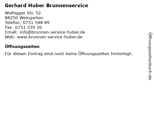 Gerhard Huber Brunnenservice in Weingarten: Adresse und Öffnungszeiten