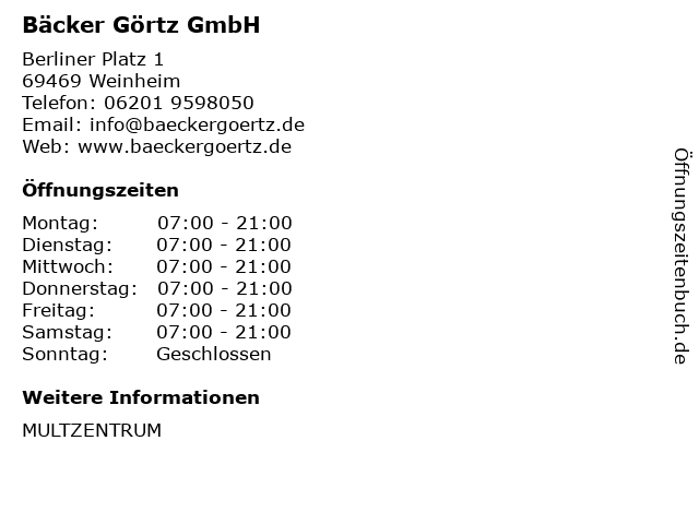 Bäcker Görtz GmbH in Weinheim: Adresse und Öffnungszeiten