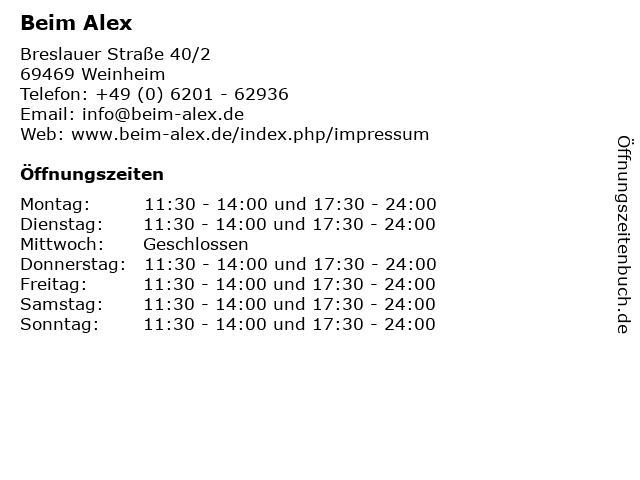 Beim Alex in Weinheim: Adresse und Öffnungszeiten