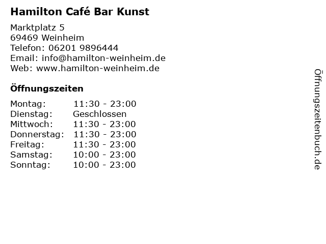 Hamilton Café Bar Kunst in Weinheim: Adresse und Öffnungszeiten