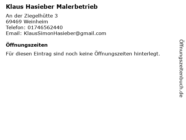 Malerbetrieb Hasieber, Klaus Hasieber in Weinheim: Adresse und Öffnungszeiten