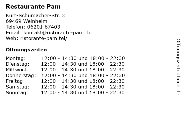 Restaurante Pam in Weinheim: Adresse und Öffnungszeiten