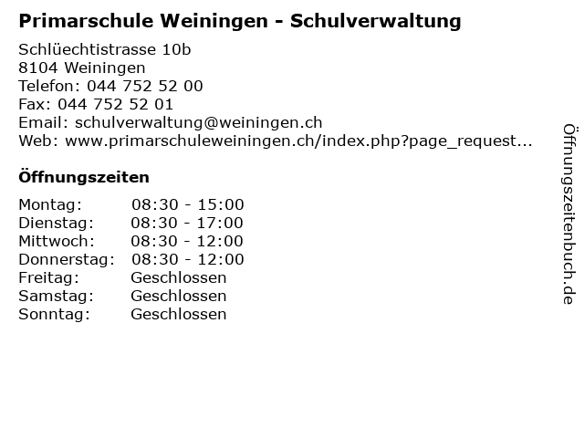 Primarschule Weiningen - Schulverwaltung in Weiningen: Adresse und Öffnungszeiten