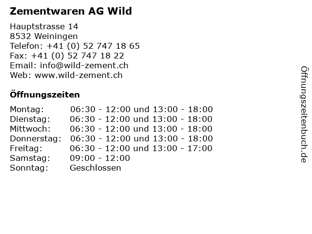 Zementwaren AG Wild in Weiningen: Adresse und Öffnungszeiten