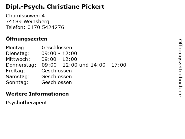 Dipl.-Psych. Christiane Pickert in Weinsberg: Adresse und Öffnungszeiten
