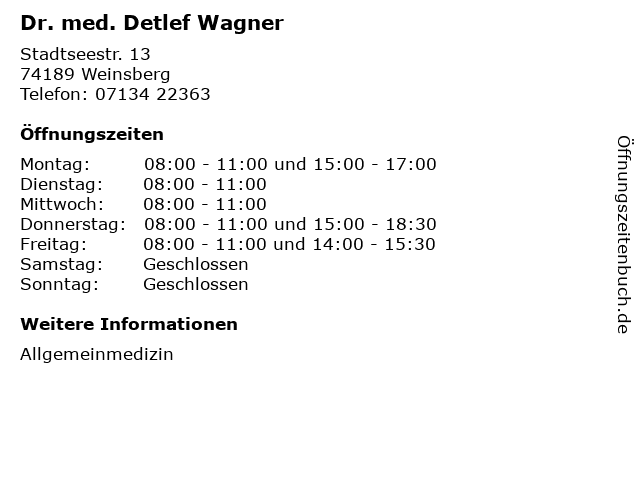 Dr. med. Detlef Wagner in Weinsberg: Adresse und Öffnungszeiten