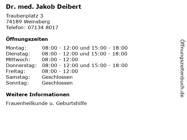 Dr. med. Jakob Deibert in Weinsberg: Adresse und Öffnungszeiten