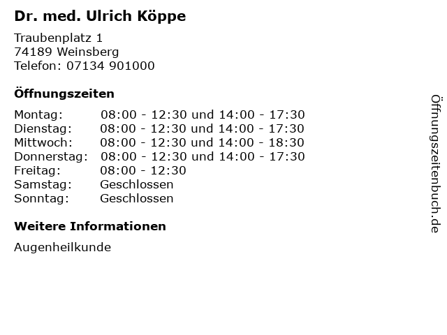 Dr. med. Ulrich Köppe in Weinsberg: Adresse und Öffnungszeiten