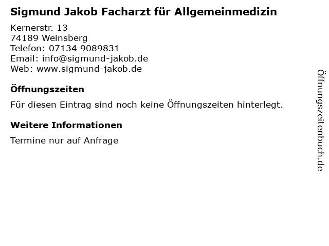 Sigmund Jakob Facharzt für Allgemeinmedizin in Weinsberg: Adresse und Öffnungszeiten