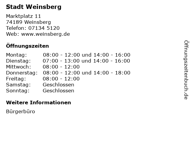 Stadt Weinsberg in Weinsberg: Adresse und Öffnungszeiten