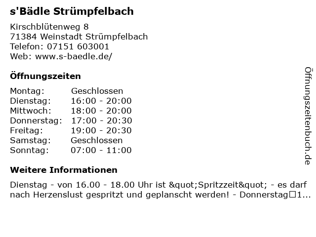 s'Bädle Strümpfelbach in Weinstadt Strümpfelbach: Adresse und Öffnungszeiten