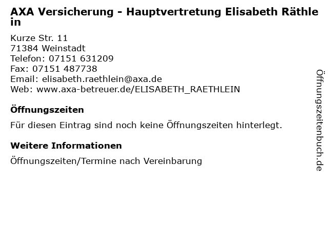 AXA Versicherung - Hauptvertretung Elisabeth Räthlein in Weinstadt: Adresse und Öffnungszeiten