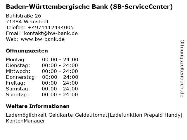 Baden-Württembergische Bank (SB-ServiceCenter) in Weinstadt: Adresse und Öffnungszeiten