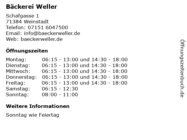 Bäckerei u. Konditorei Gerhard Weller in Weinstadt: Adresse und Öffnungszeiten