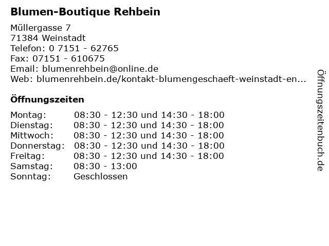 Blumen-Boutique Rehbein in Weinstadt: Adresse und Öffnungszeiten