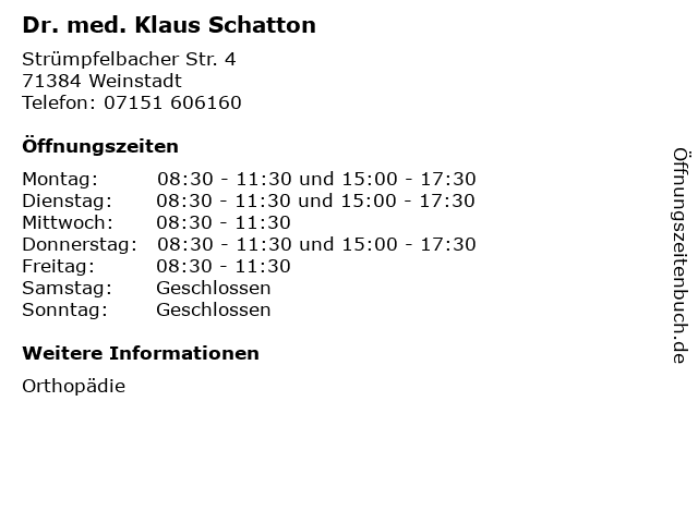 Dr. med. Klaus Schatton in Weinstadt: Adresse und Öffnungszeiten