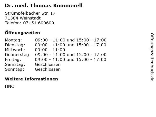 Dr. med. Thomas Kommerell in Weinstadt: Adresse und Öffnungszeiten
