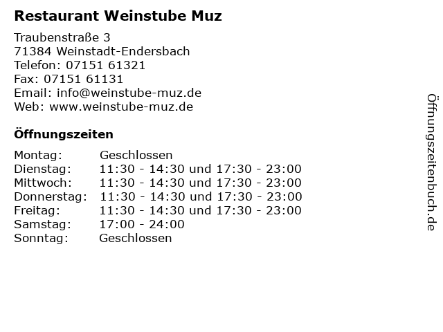 Restaurant Weinstube Muz in Weinstadt-Endersbach: Adresse und Öffnungszeiten