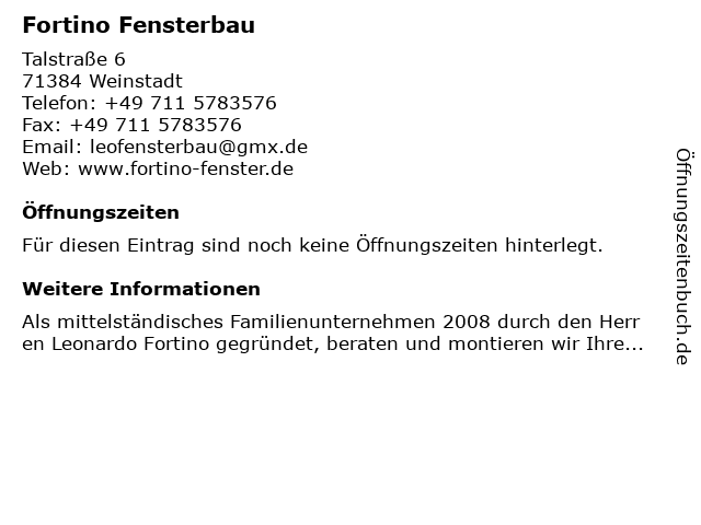 Fortino Fensterbau in Weinstadt: Adresse und Öffnungszeiten