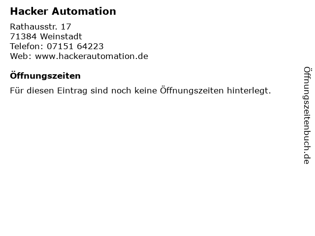 Hacker Automation in Weinstadt: Adresse und Öffnungszeiten