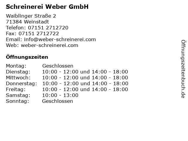 Schreinerei Weber GmbH in Weinstadt: Adresse und Öffnungszeiten