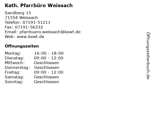 Kath. Pfarrbüro Weissach in Weissach: Adresse und Öffnungszeiten
