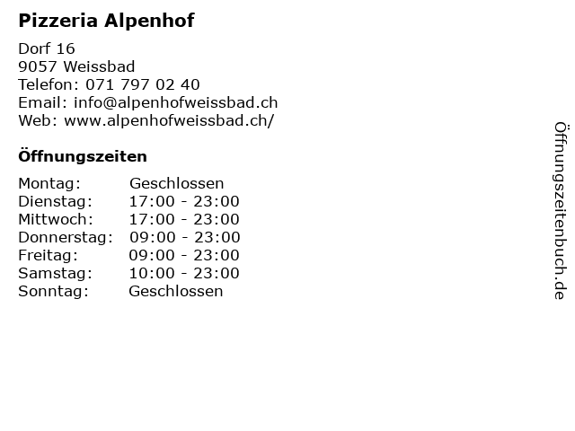 Pizzeria Alpenhof in Weissbad: Adresse und Öffnungszeiten