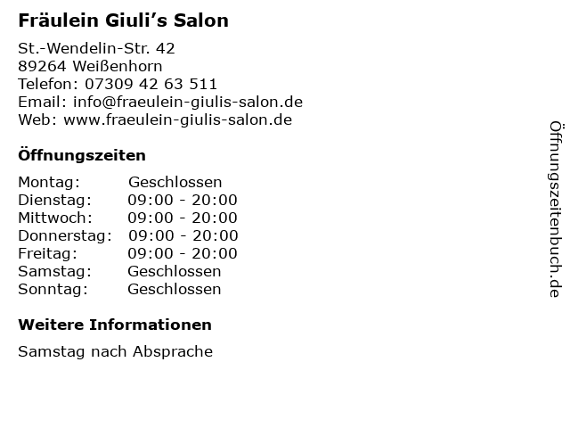 Fräulein Giuli’s Salon in Weißenhorn: Adresse und Öffnungszeiten