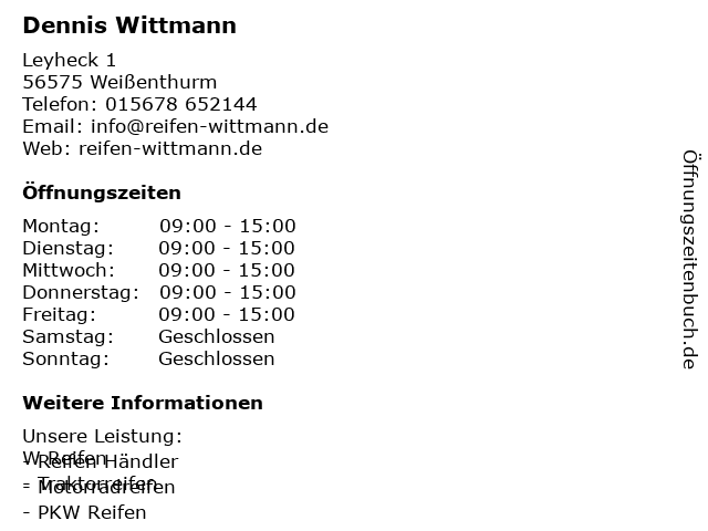 Dennis Wittmann in Weißenthurm: Adresse und Öffnungszeiten
