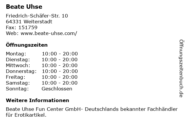 Beate Uhse in Weiterstadt: Adresse und Öffnungszeiten