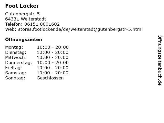 ᐅ offnungszeiten foot locker germany gmbh gutenbergstrasse 5 in weiterstadt