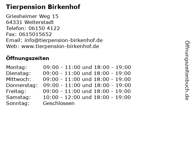Tierpension Birkenhof in Weiterstadt: Adresse und Öffnungszeiten