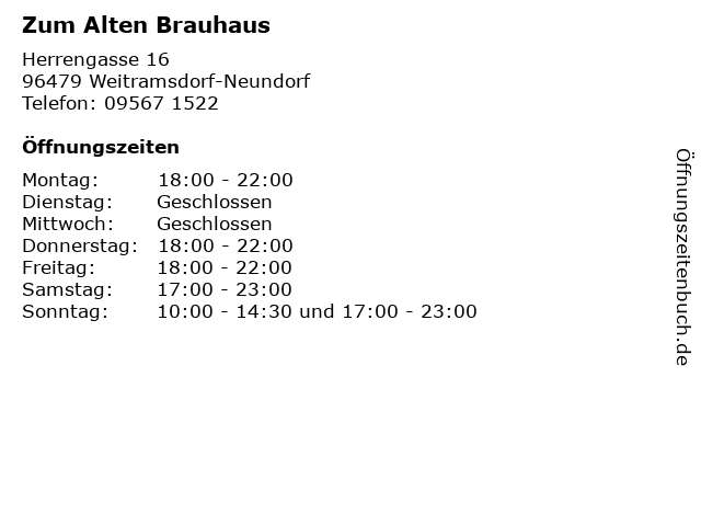 Zum Alten Brauhaus in Weitramsdorf-Neundorf: Adresse und Öffnungszeiten