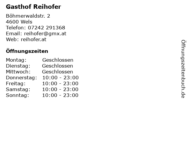 Gasthof Reihofer in Wels: Adresse und Öffnungszeiten