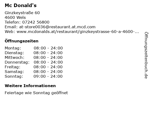 Mc Donald's in Wels: Adresse und Öffnungszeiten