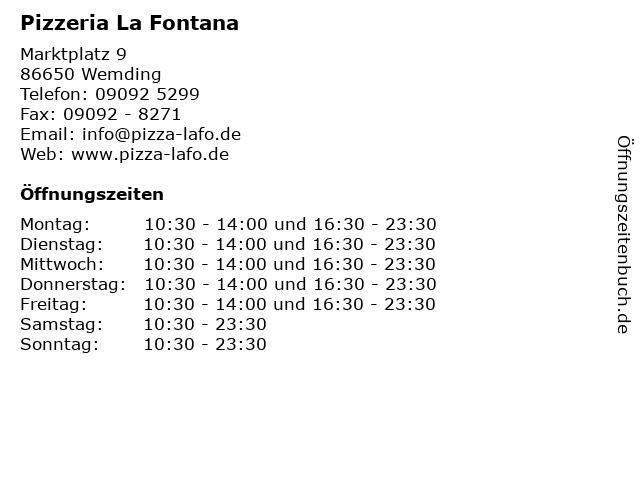 Pizzeria La Fontana in Wemding: Adresse und Öffnungszeiten
