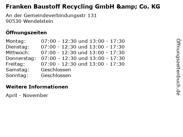 Franken Baustoff Recycling GmbH & Co. KG in Wendelstein: Adresse und Öffnungszeiten